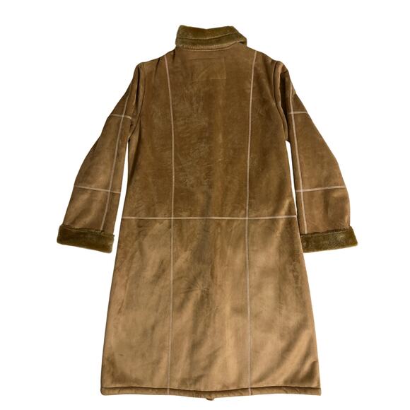 Fitz-Wright faux suede tan trench coat Woman XL Vintage Boho Indie Glam Vegan - Picture 7 of 8